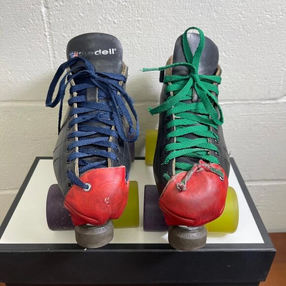 Vintage Riedell 595 Roller Skates Black Leather Lace up Men's Size 5 Made USA - Picture 1 of 13